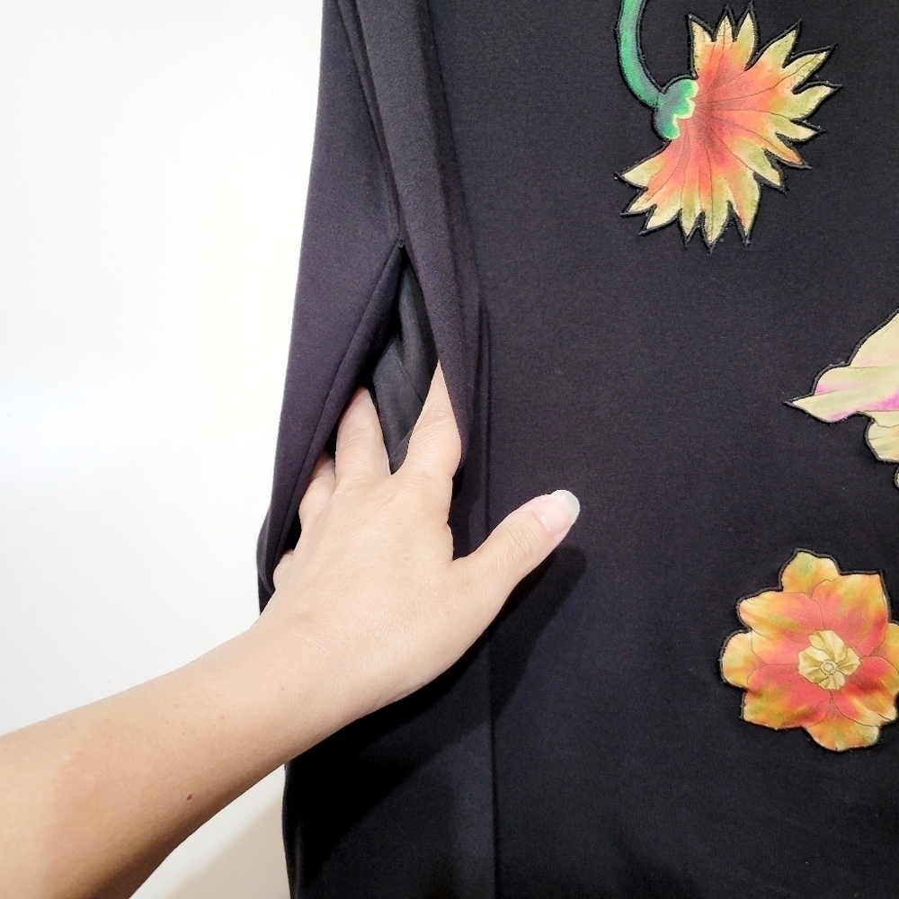 Natori Lightweight Black Ponte Floral Applique T-Shirt Dress Size Small - Picture 9 of 12